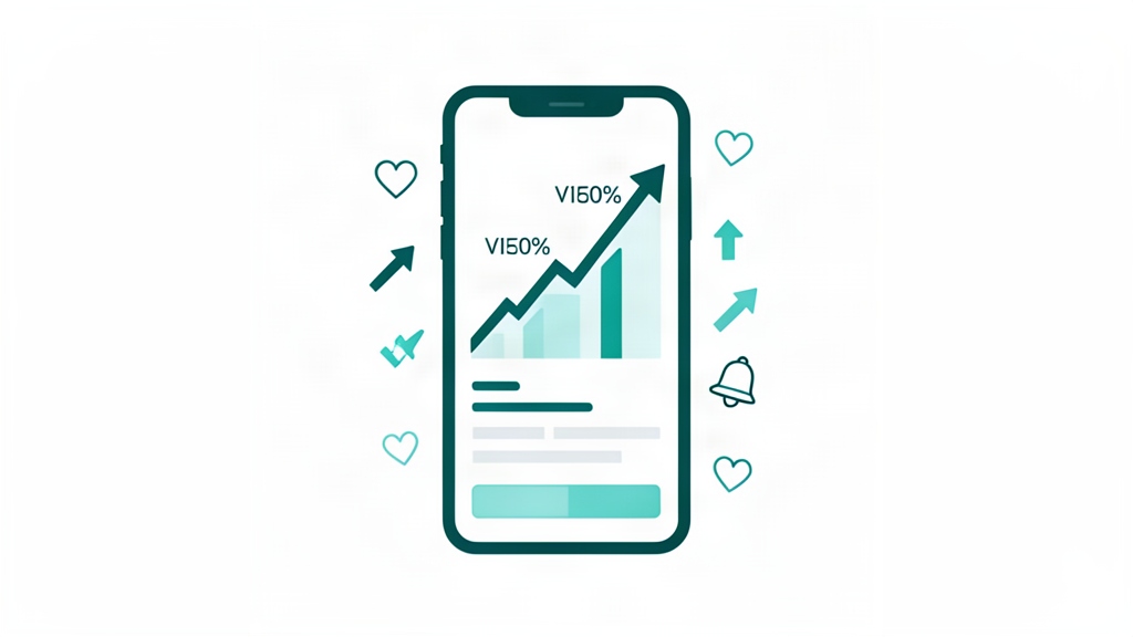 Illustration of a phone showing rising view counts and notification icons