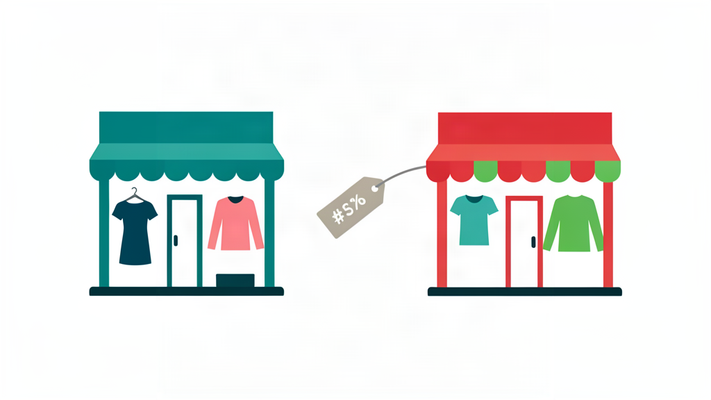 Illustration of two marketplace storefronts side by side